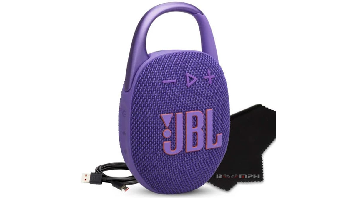 文章配图： JBL Clip 5 便携式蓝牙音箱目前仅需 59.95 美元，性价比极高。