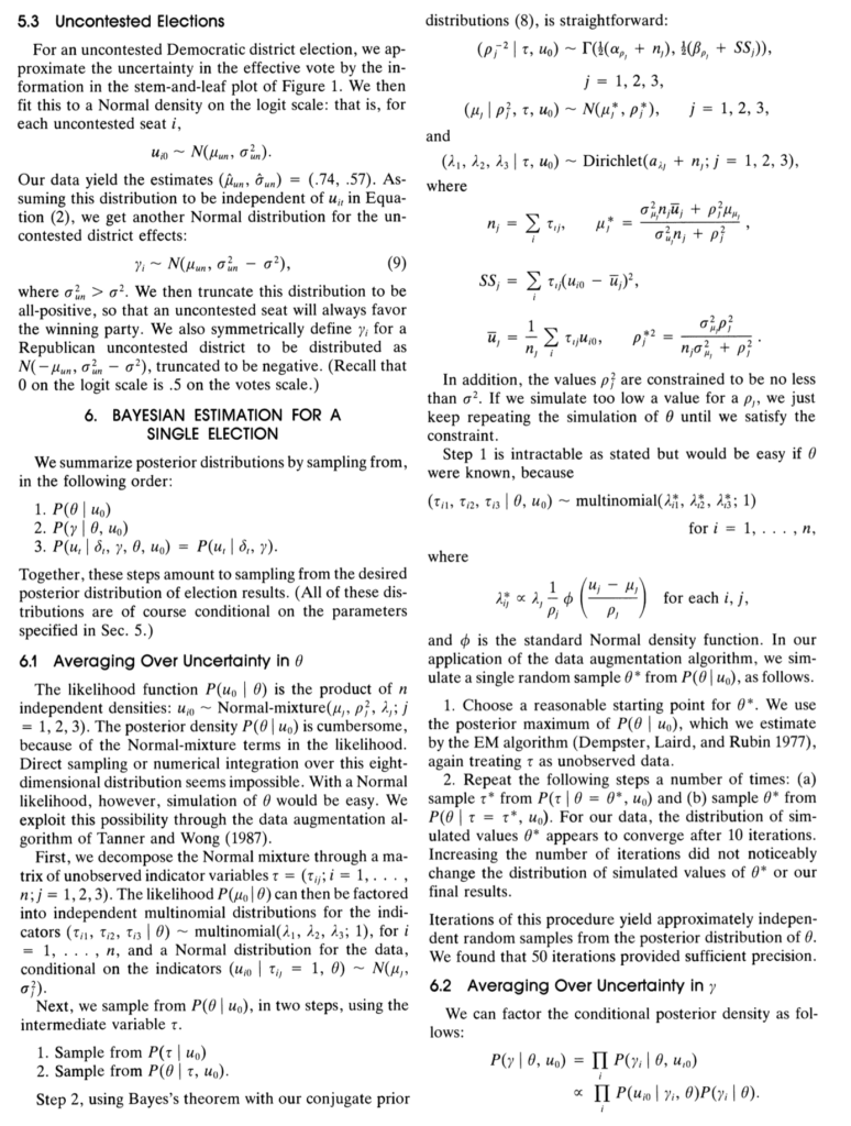 Image for the article: Fitting a model to estimate the seats-votes curve, back in the bad old days before we had Stan