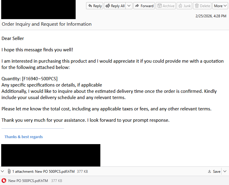 Image for the article: Purchase order attachment isn’t a PDF. It’s phishing for your password