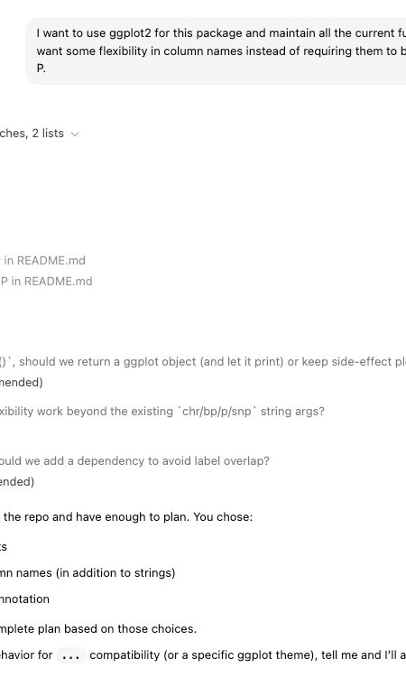 기사 이미지: 다시 게시: OpenAI Codex 앱: 오래된 qqman R 패키지를 plan+execute를 사용하여 ggplot2로 업데이트하기
