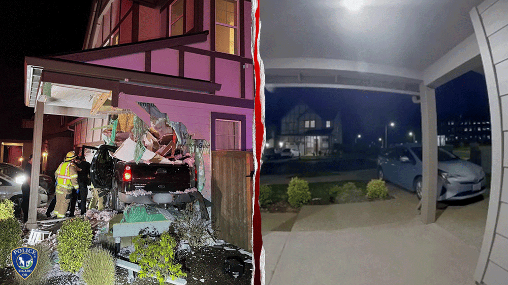Image for the article: Truck launched 100 feet into air crashes through Oregon family home