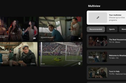 文章配图： YouTube TV 的自定义多画面功能允许您将 NFL 周日票与任何频道混合观看。