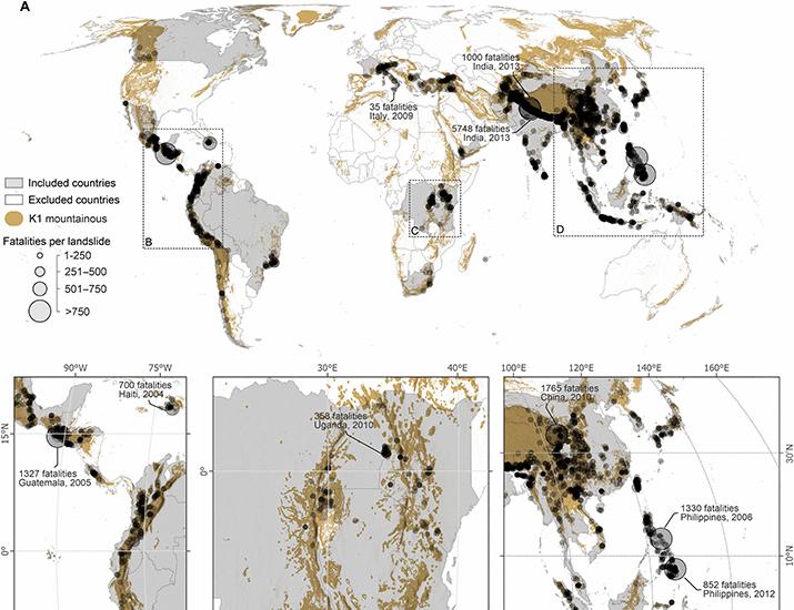 Изображение к статье: Богатство и изменение землепокрытия определяют смертность от оползней в горах мира | Science Advances