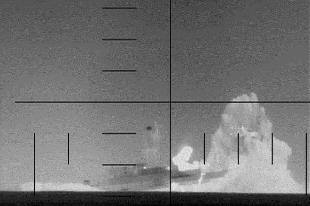 Image for the article: Moment US submarine launches strike on Iranian warship off Sri Lanka