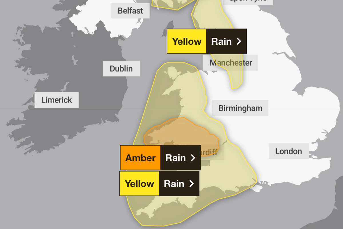 Image for the article: Mapped: Where heavy rain is set to hit this week as Met Office issues ‘danger to life’ warning