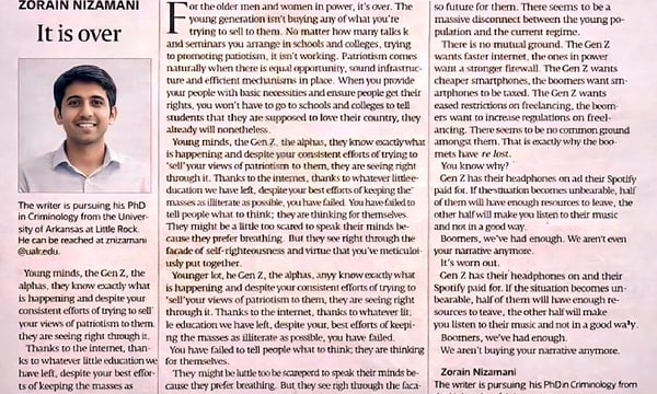 Image for the article: Why Are Pakistan’s Powerful Generals Panicking Over an Op-ed Article?