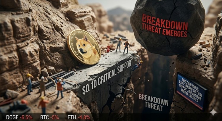 Изображение к статье: Dogecoin (DOGE) приближается к критической поддержке, возникает угроза пробоя.