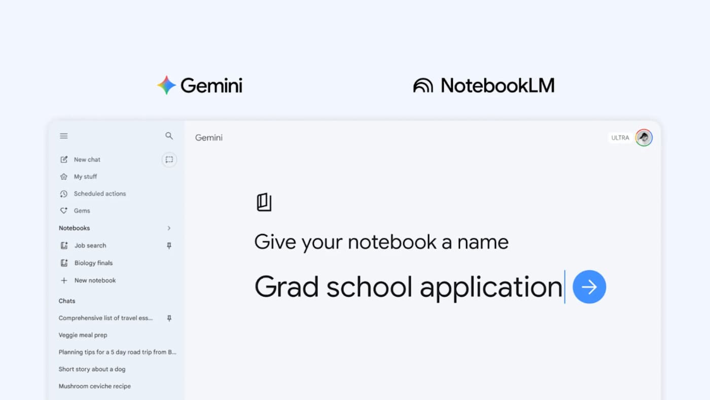 記事の画像： Googleはその研究ツールであるNotebookLMをGeminiに組み込んでいます