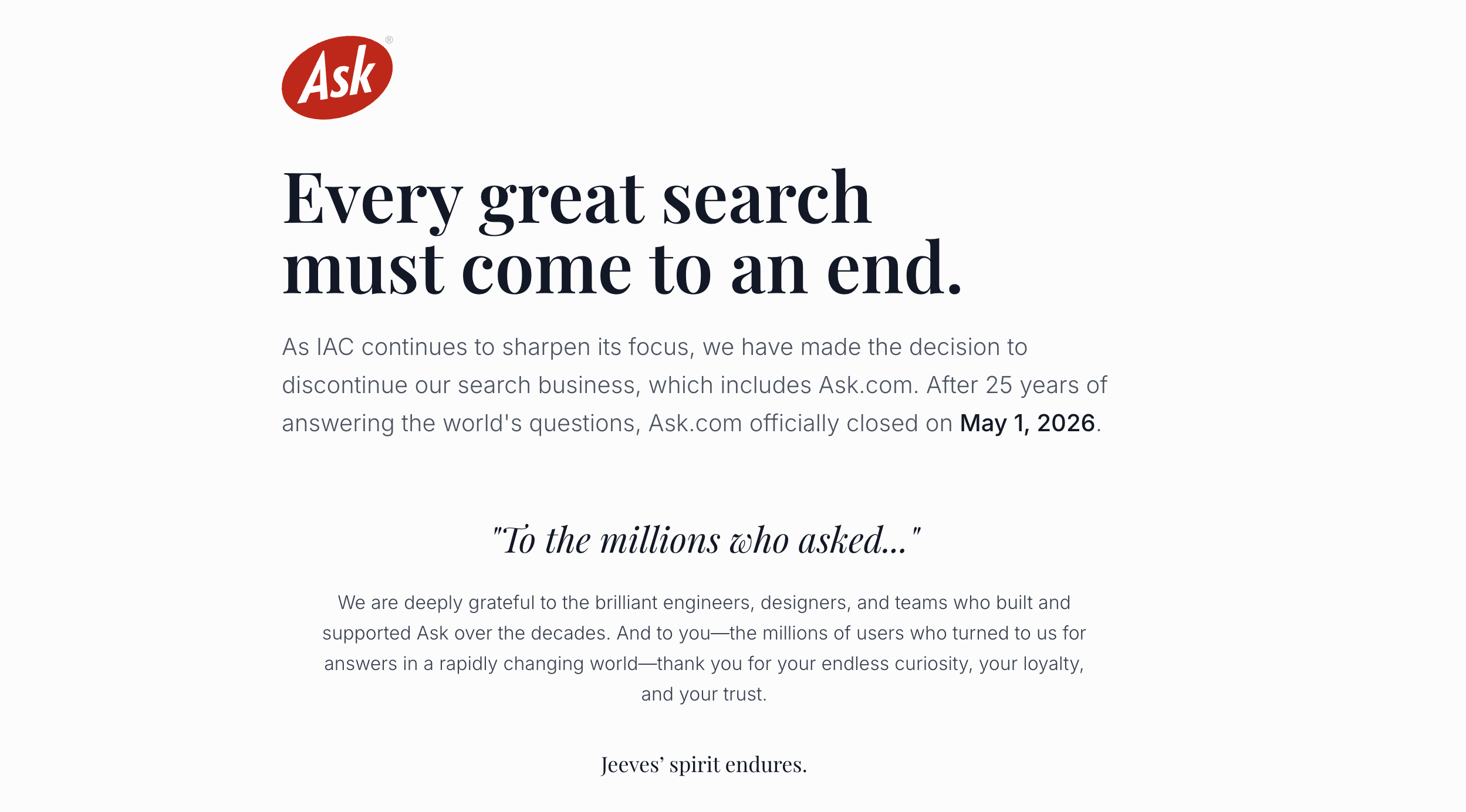 文章配图： Ask.com 30年后关闭